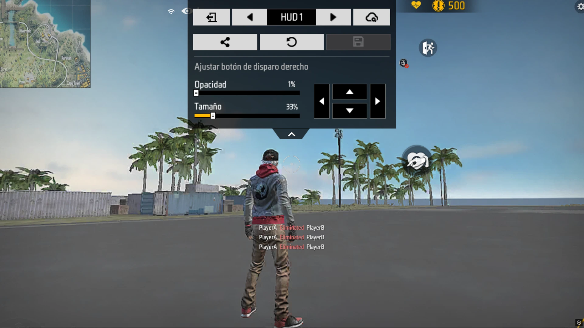 HUD minimalista utilizado en torneos de Free Fire