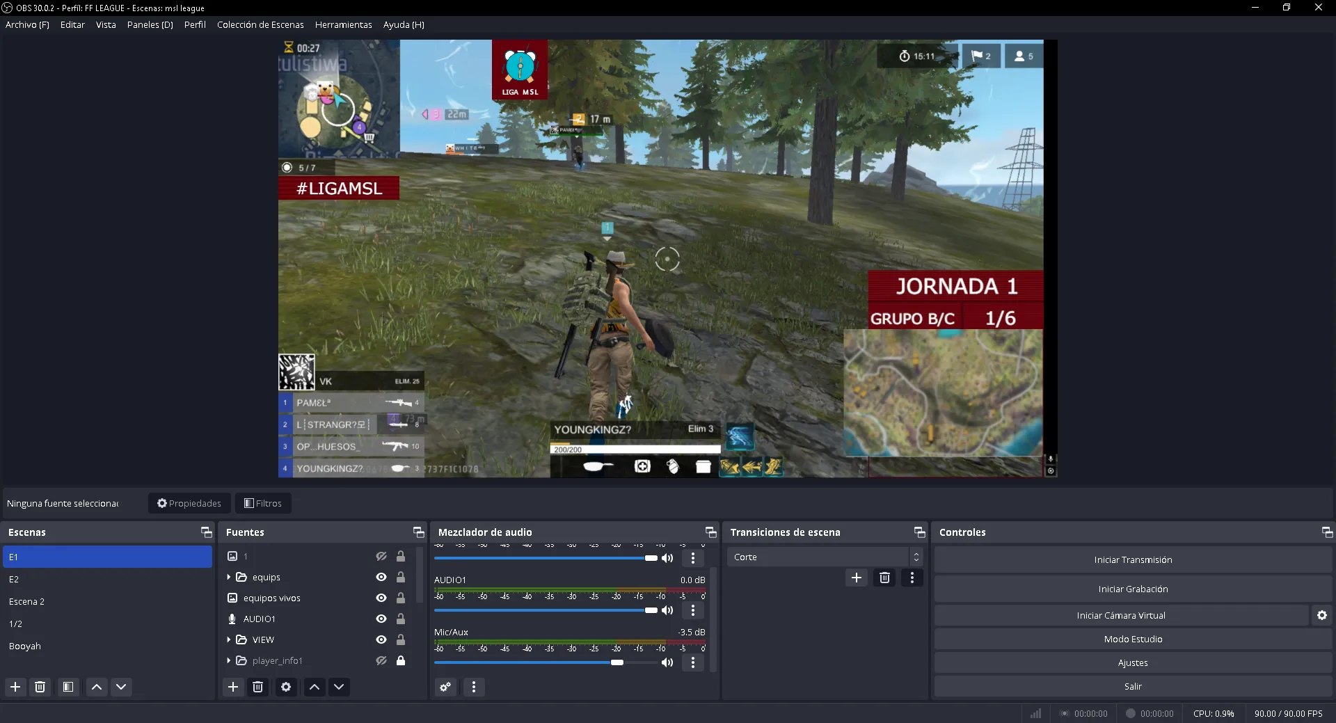 Configuración de OBS para torneos de Free Fire