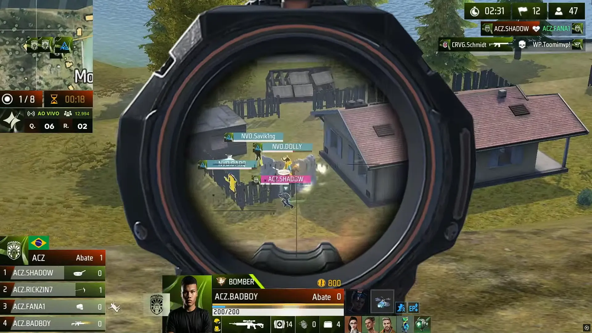 Observer mostrando pelea entre equipos en Free Fire